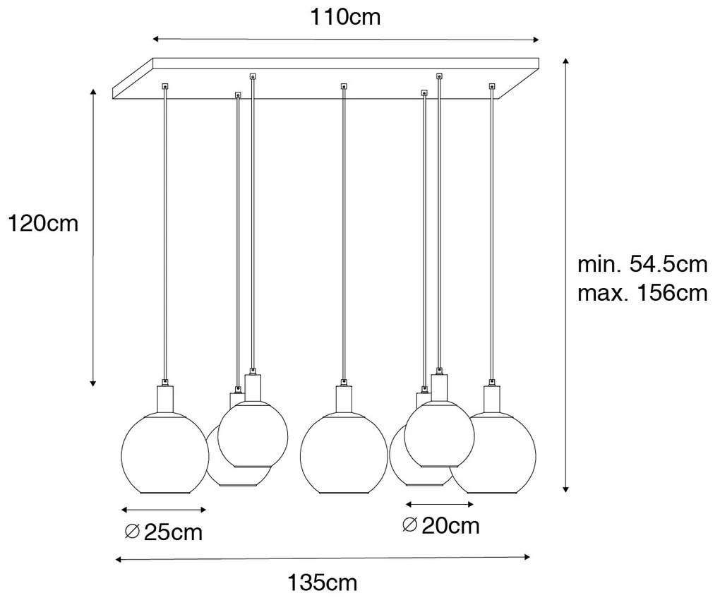 Candeeiro de suspensão design preto com vidro dourado 7 luzes - Bert