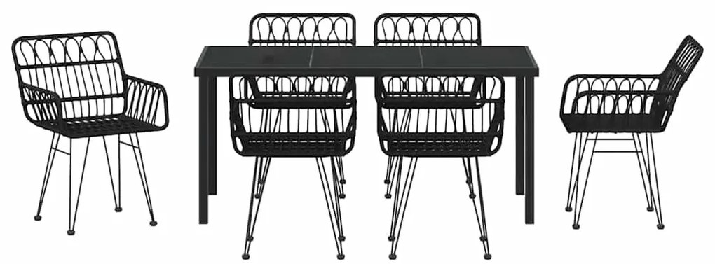 Conjunto de Jantar de Jardim com 7 Peças em Rattan Preto