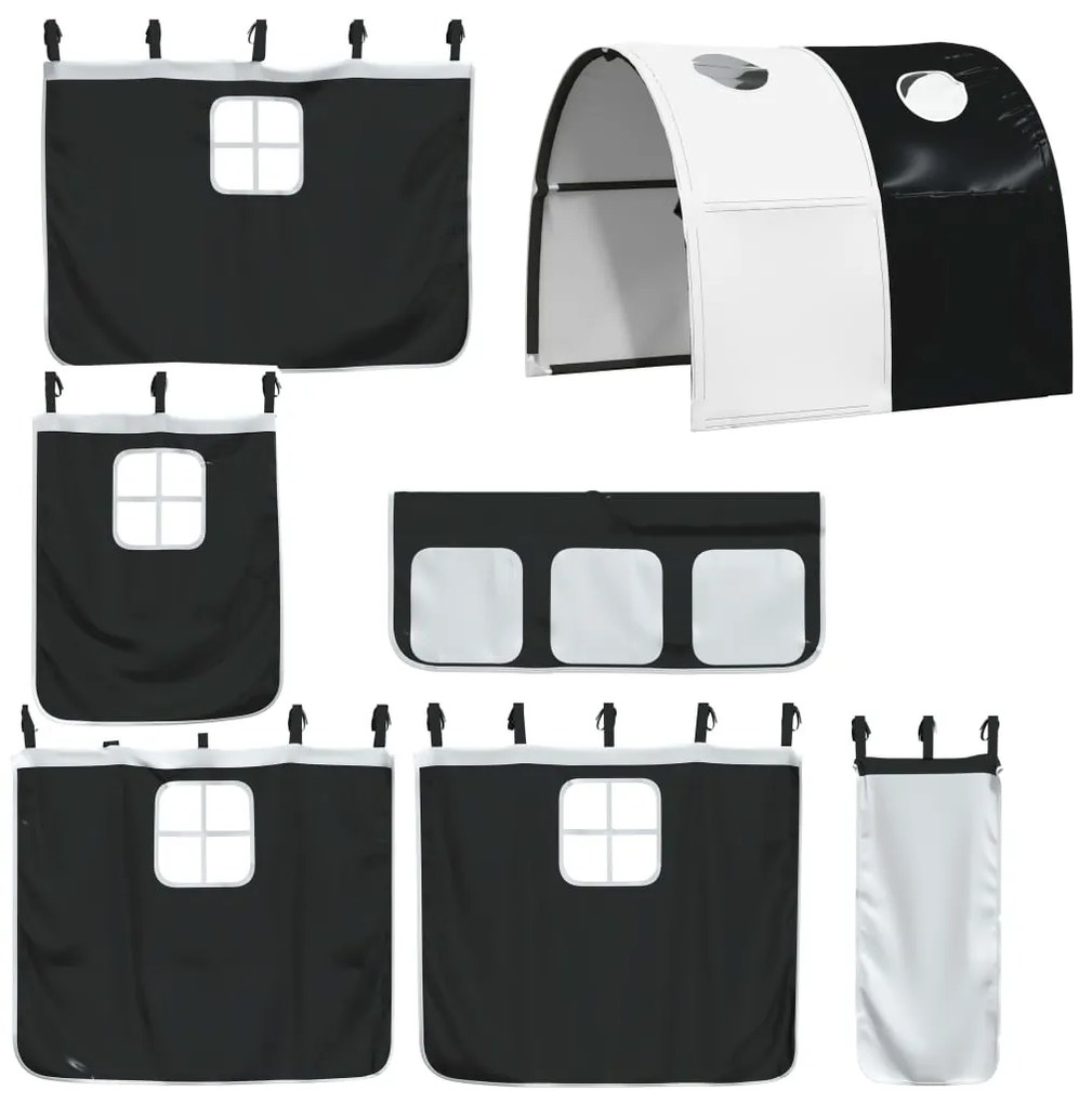Cama alta criança c/ túnel 90x190 cm pinho maciço branco/preto