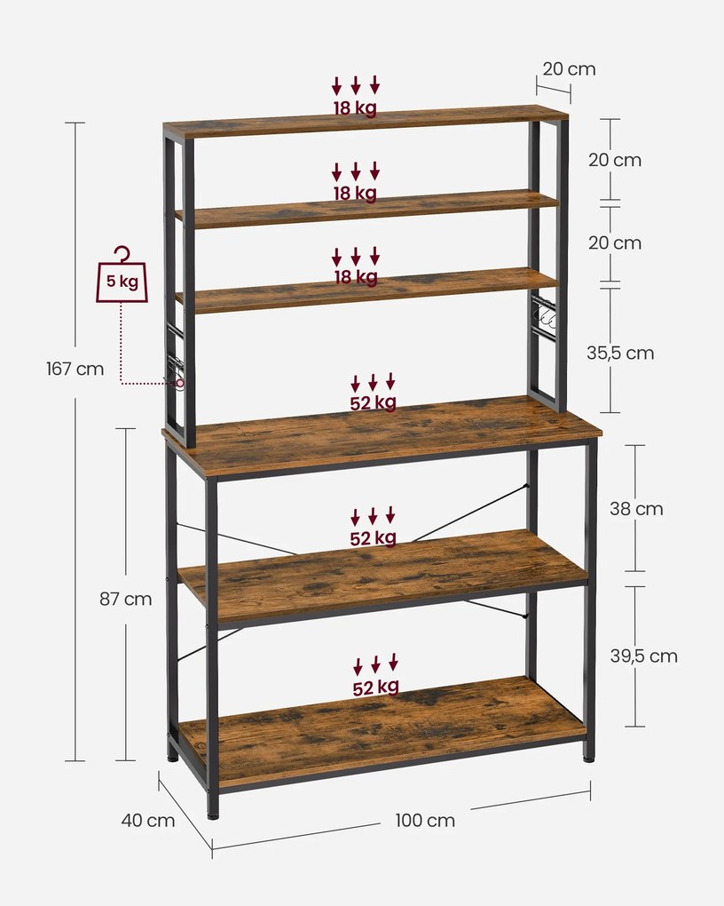 Armário de cozinha de design industrial 40 x 100 x 167 cm Castanho vintage-preto