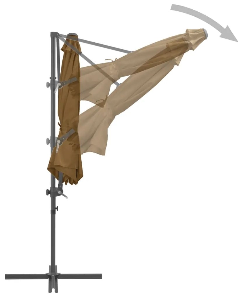 Guarda-sol cantilever c/ poste de aço 300 cm cinza-acastanhado