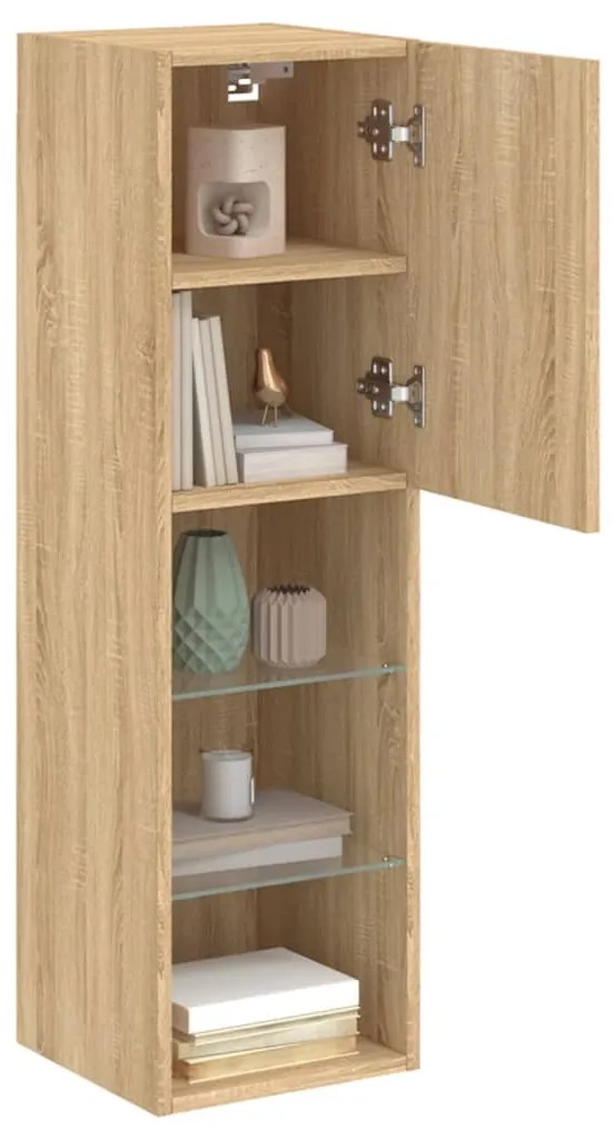 Móvel de TV com luzes LED 30,5x30x102 cm carvalho sonoma