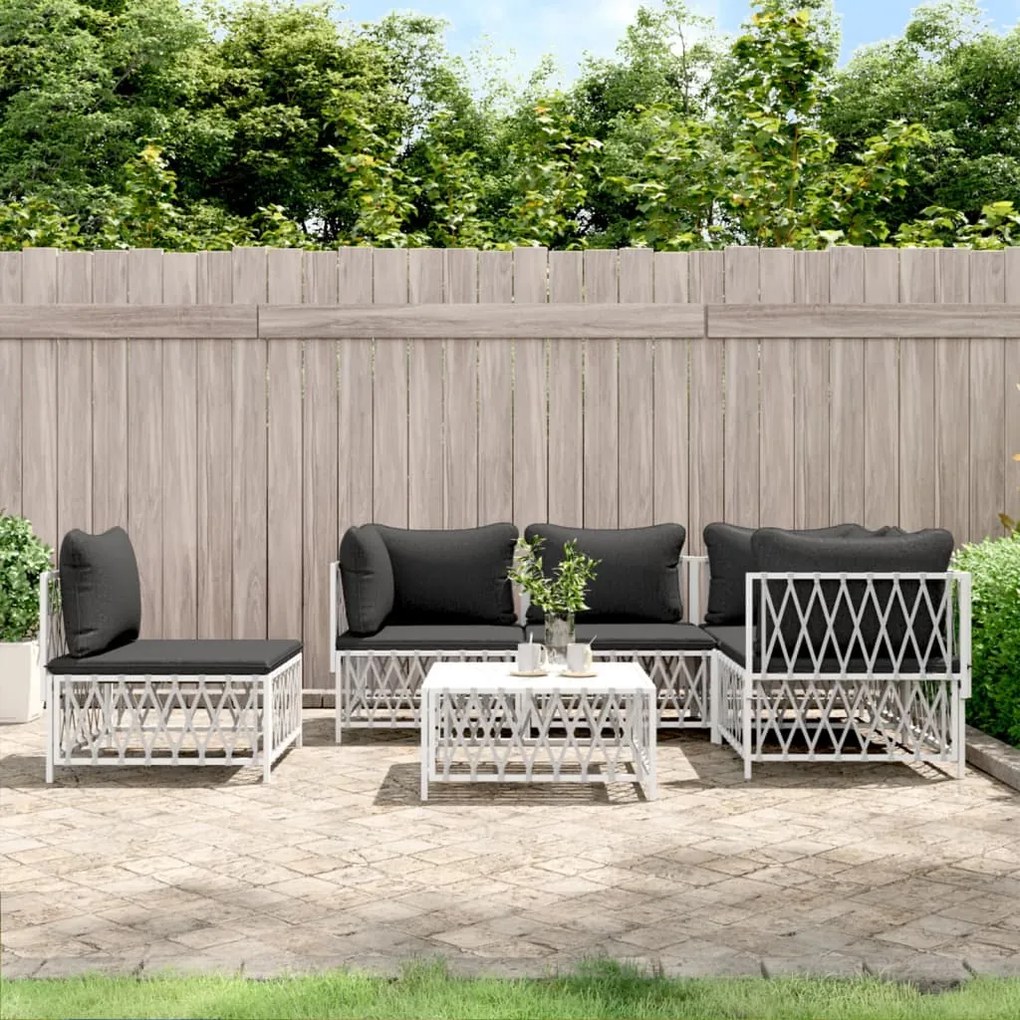 vidaXL 6 pcs conjunto lounge de jardim com almofadões aço branco