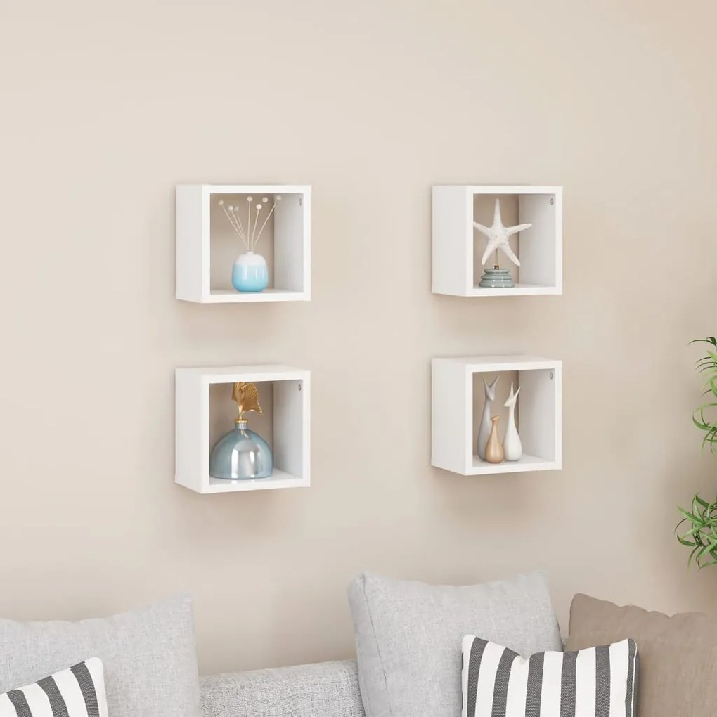 vidaXL Prateleiras de parede em forma de cubo 4 pcs 22x15x22 cm branco