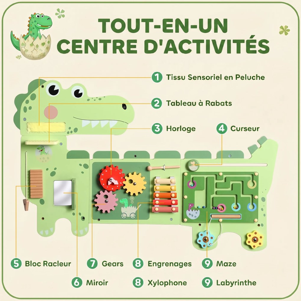 Brinquedo «Busy Board», Quadro de Atividades de Parede com Dinossauros, Quadro Educativo de Motricidade para Bebés, para Rapazes e Raparigas dos 2 aos