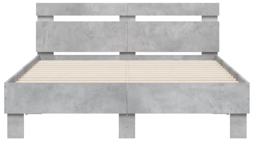 Estrutura cama cabeceira e luzes LED 135x190cm cinzento cimento