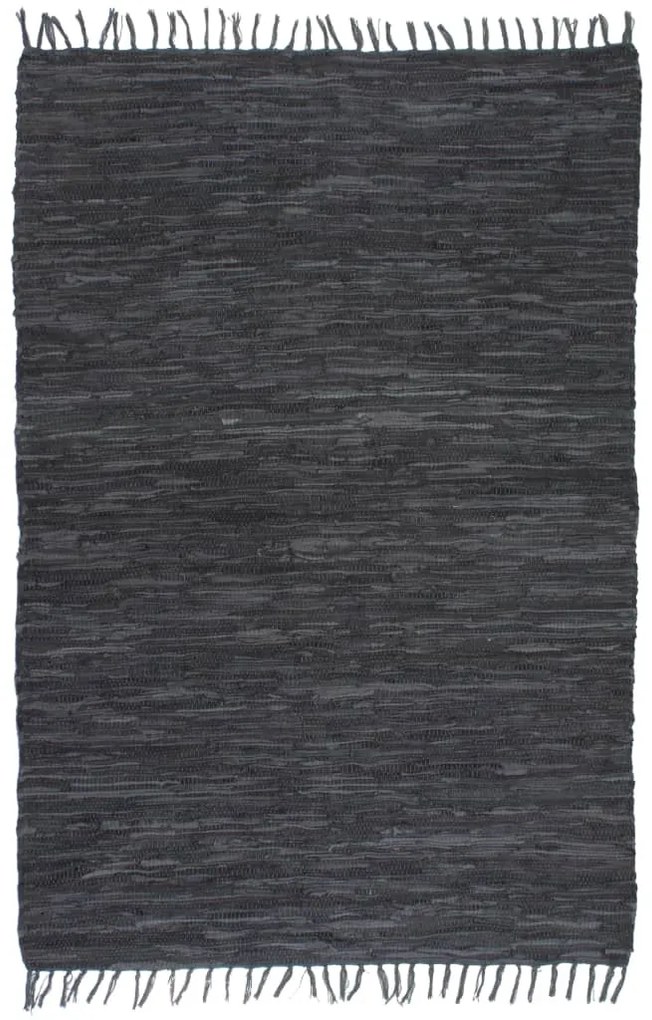 vidaXL Tapete chindi tecido à mão couro 160x230 cm cinzento