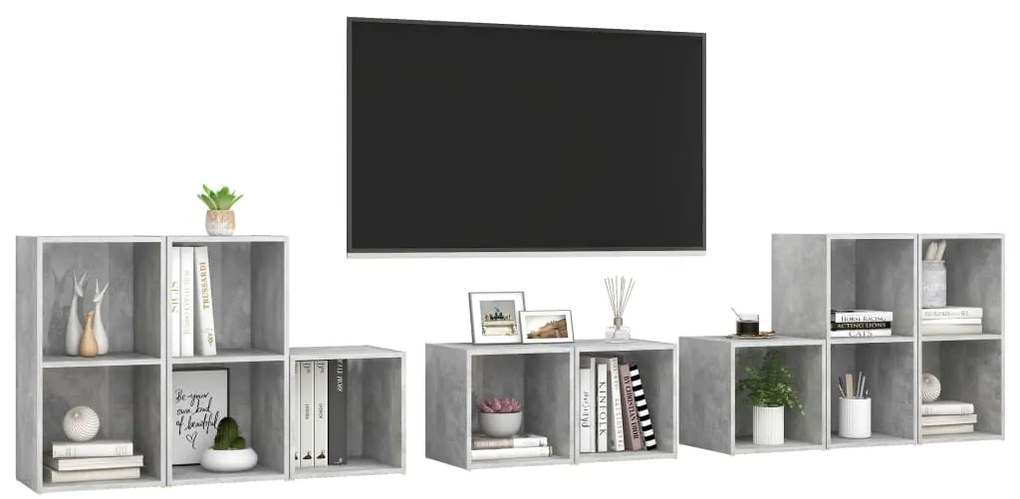 8 pcs conjunto de móveis de TV derivados madeira cinza cimento