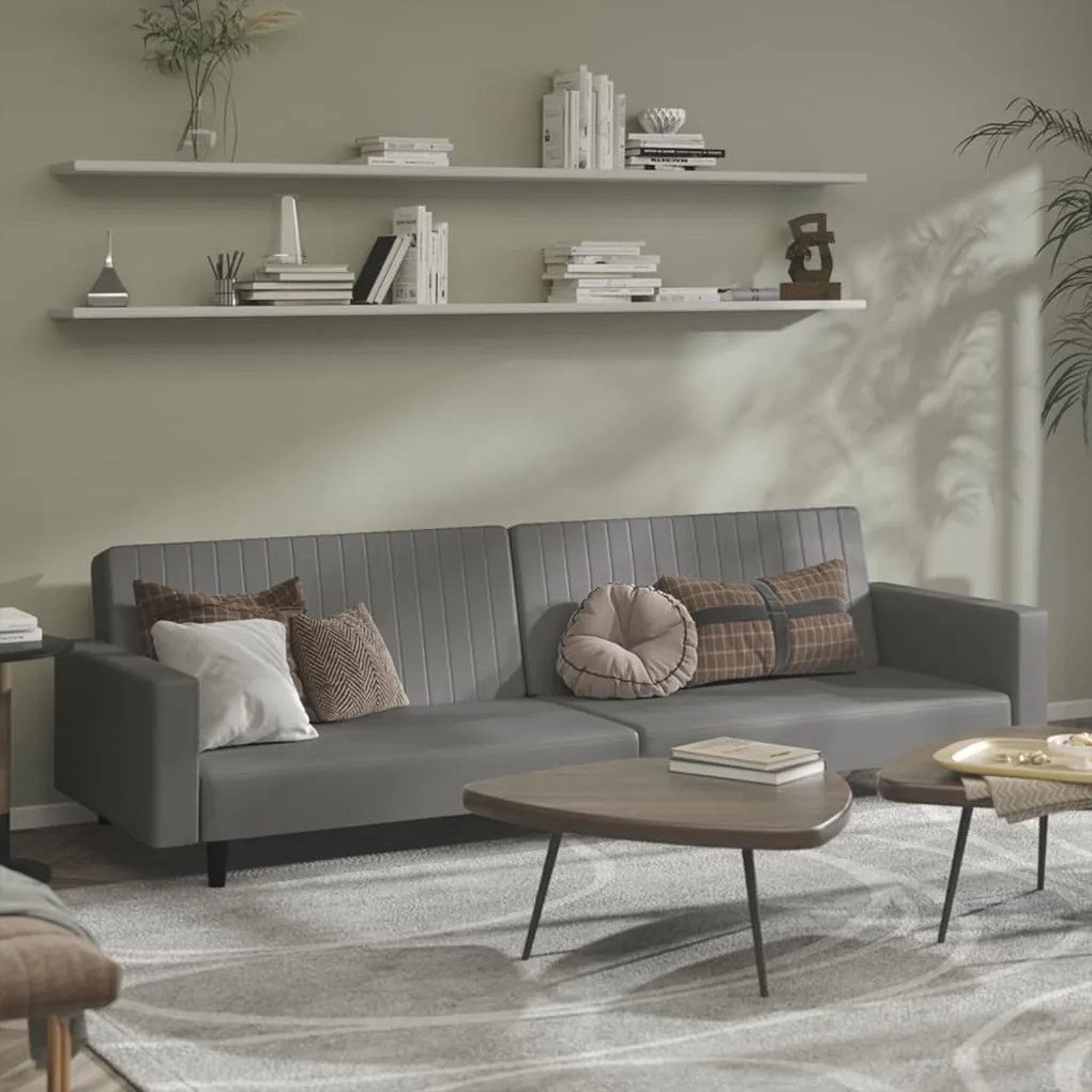 vidaXL Sofá-cama de 2 lugares couro artificial cinzento