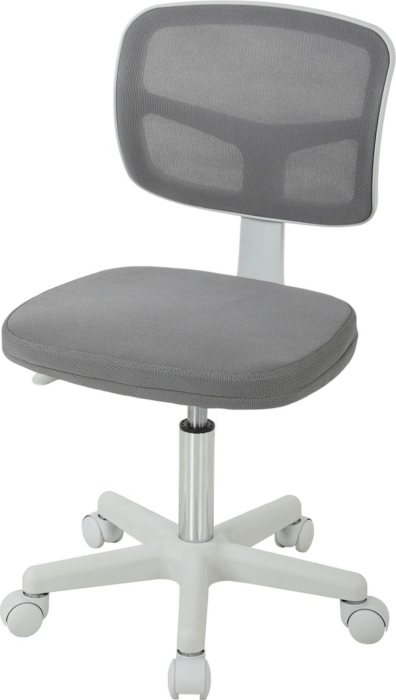 Cadeira de escritório ergonómica sem braços, cadeira giratória de escritório, encosto curvo em malha e Rodas, cinzenta