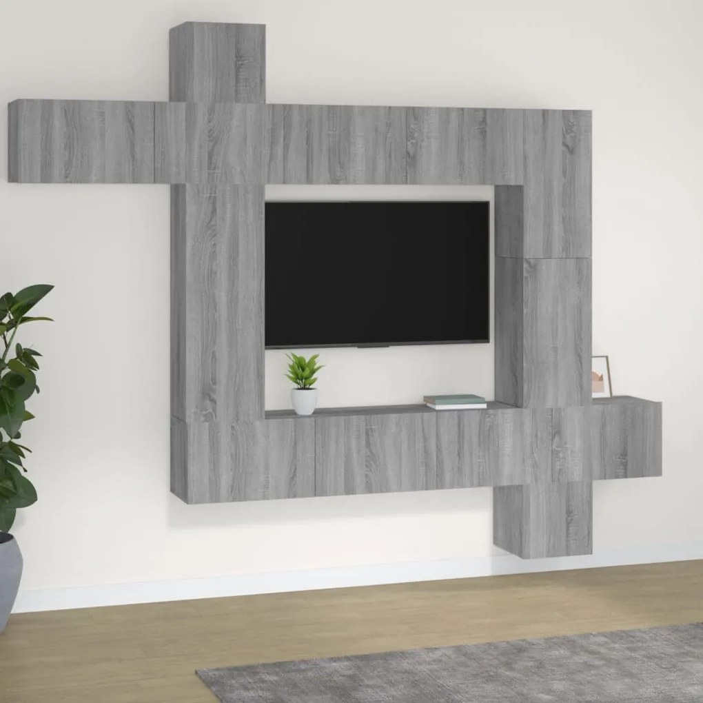 vidaXL Conjunto móveis de TV 9 pcs madeira processada sonoma cinza