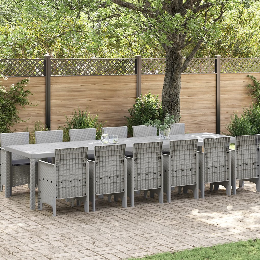 Conjunto de Jantar de Jardim vidaXL de 13 Peças com Almofadas Rattan Cinza Claro