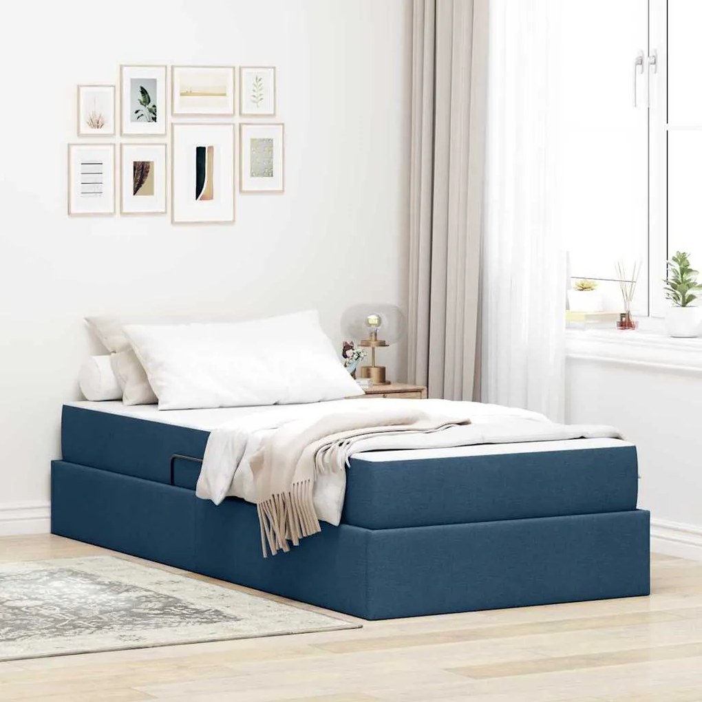 vidaXL Cama com arrumação e colchão Azul 90 x 200 cm Poliéster