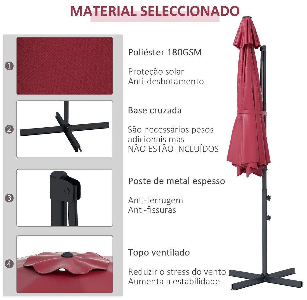 Chapéu de Sol Excêntrico Ø294x242 cm Chapéu de Sol de Jardim com Altur