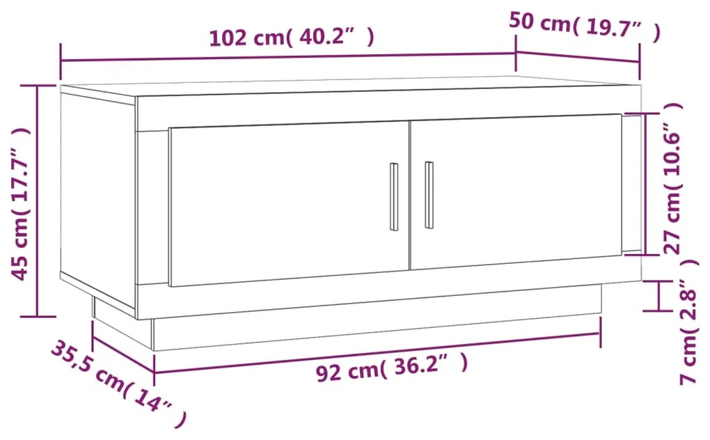 Mesa de centro 102x50x45 cm derivados madeira carvalho castanho