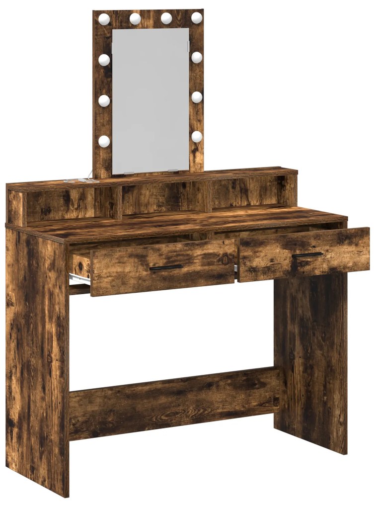 Mesa de Maquiagem vidaXL com Luzes LED Carvalho Fumado 100x41x140 cm