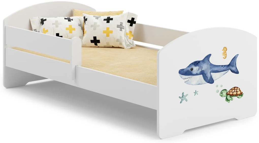 Cama infantil LUK tubarão 160x80 branca com grades - colchão e estrado incluído