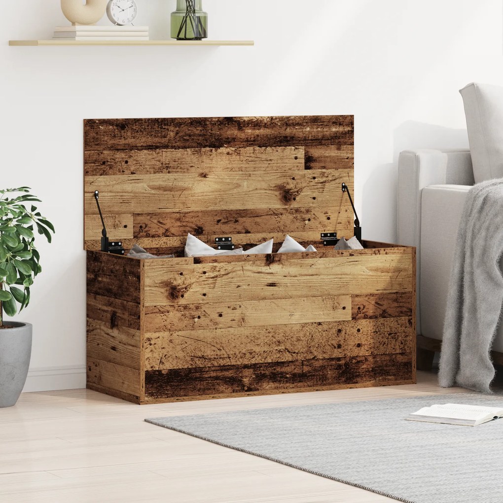 Caixa de Armazenamento vidaXL com Tampa Madeira Antiga 100x42x46 cm Madeira Reestruturada