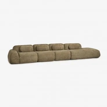 Sofá Modular De Canto Em Chenille De 4 Peças Com Chaise Longue Direita Embalado A Vácuo Mérida Chenille Grossa Verde Sálvia - Sklum