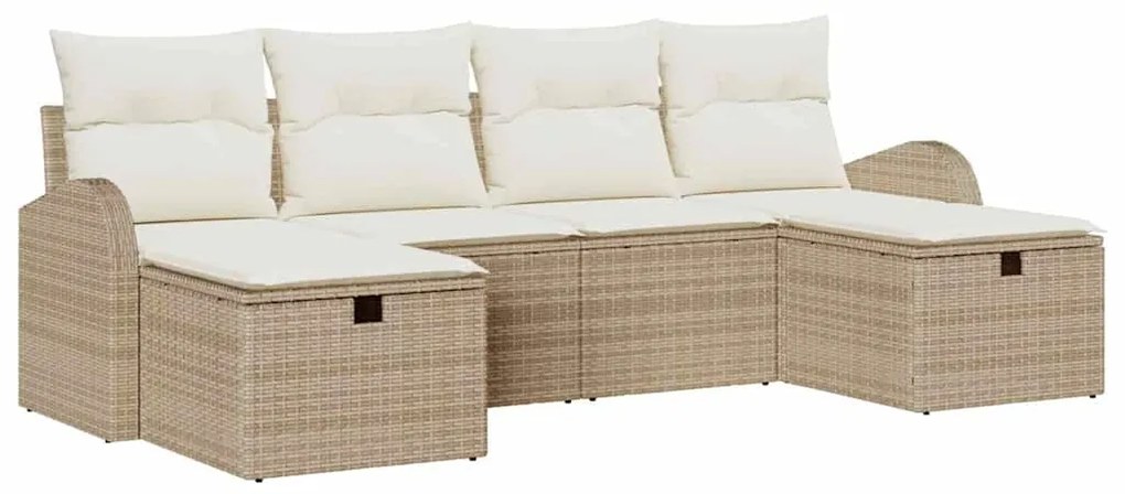 Conjunto de Sofá de Jardim de 6 Peças com Almofadas Bege Rattan