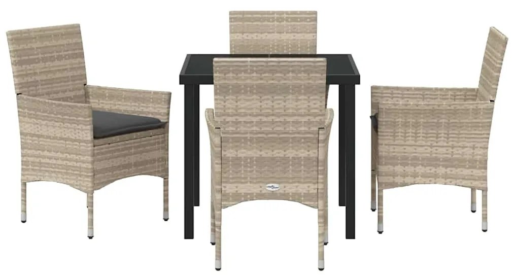 Conjunto de Jantar de Jardim 5 Peças com Almofadas Cinza Claro em Ratt