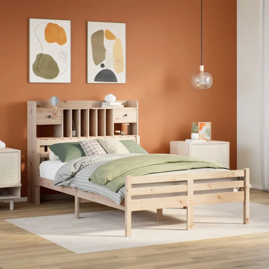 vidaXL Cama com estante sem colchão 120x200 cm pinho maciço