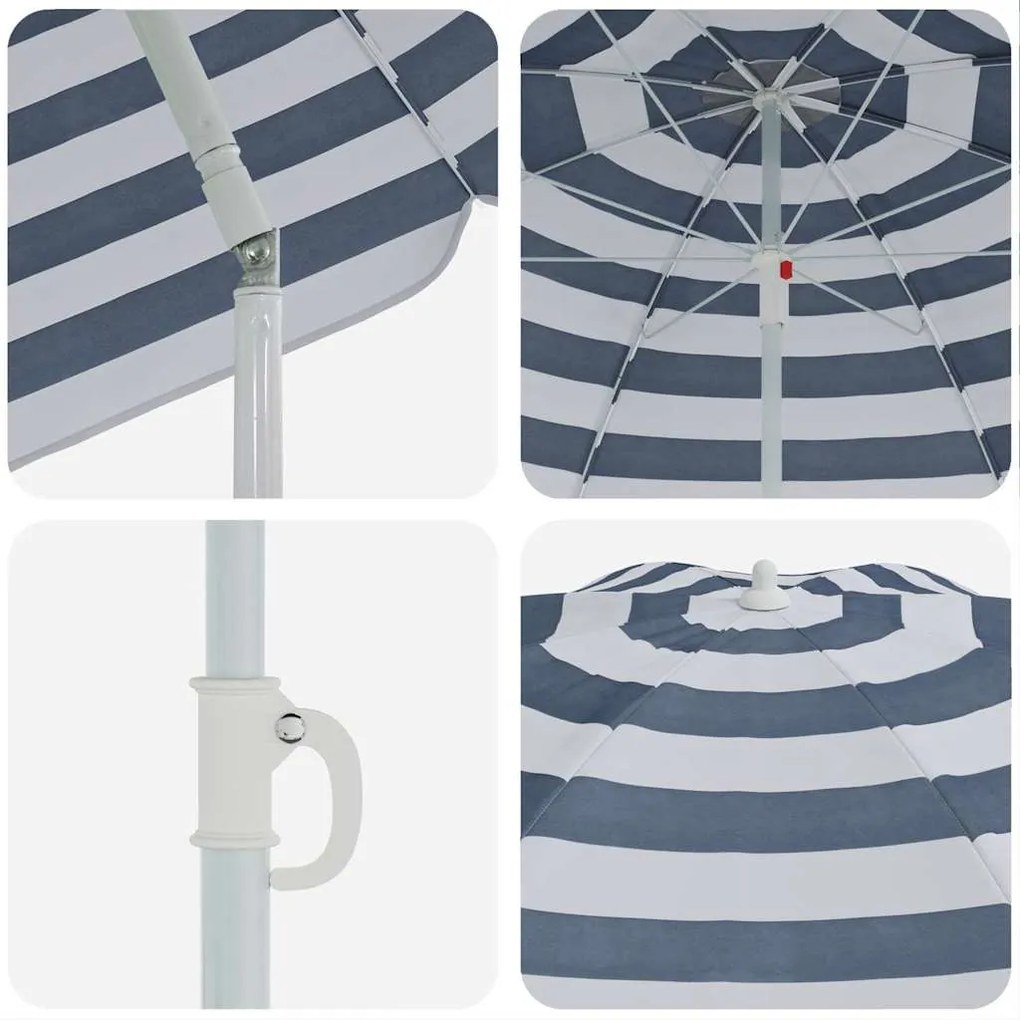 Parasol de Praia vidaXL com Poste de Alumínio Azul e Branco 300 cm