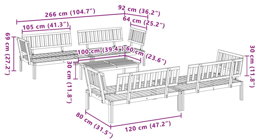 5 pcs conjunto de móveis de paletes p/ jardim acácia maciça