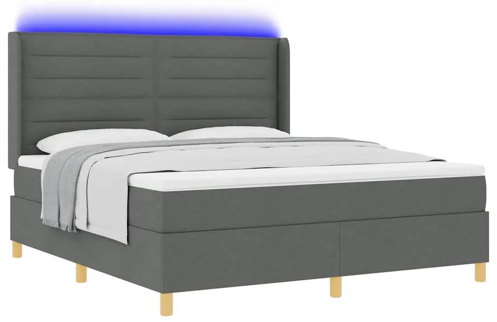 Cama Box com Colchão e LED vidaXL Cinza Escuro 180x200 cm Tecido