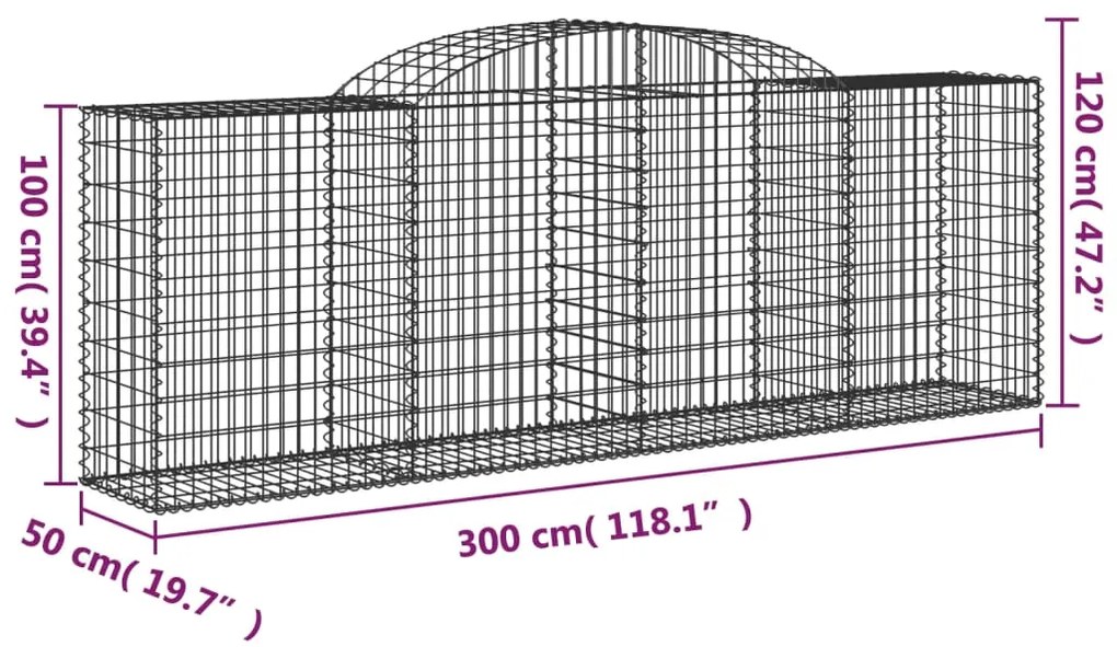 Cestos gabião arqueados 4pcs 300x50x100/120cm ferro galvanizado