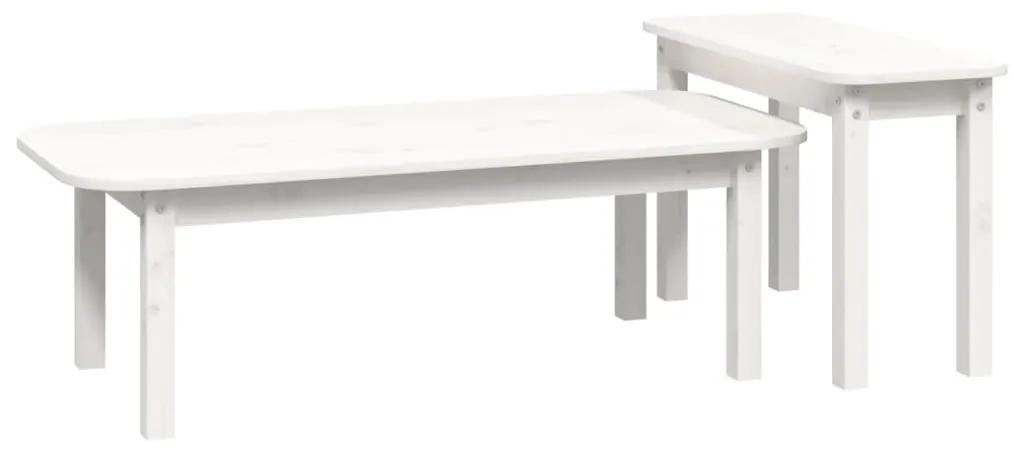 2 pcs conjunto de mesas de centro pinho maciço branco
