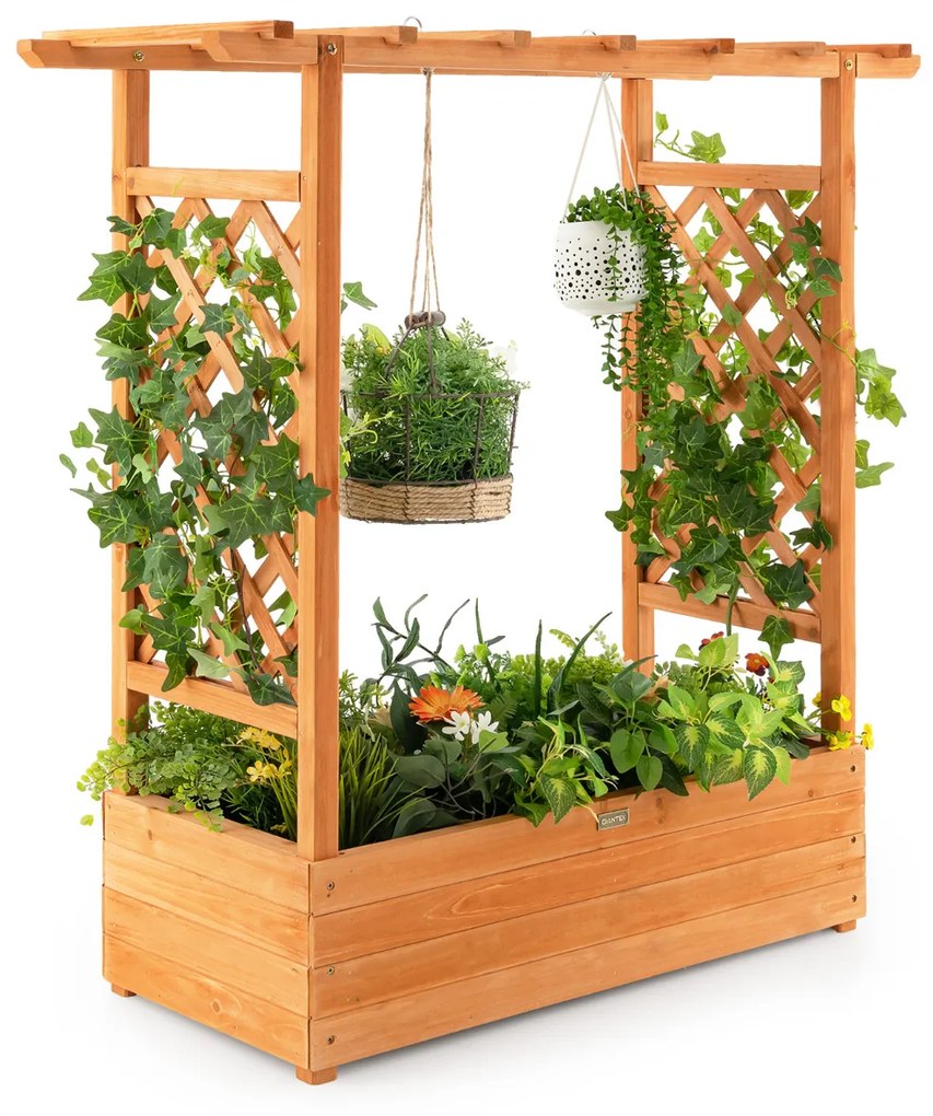Floreira elevada com treliça para plantas em arco com orifícios de drenagem quintal jardim 100 x 44 x 113,5 cm