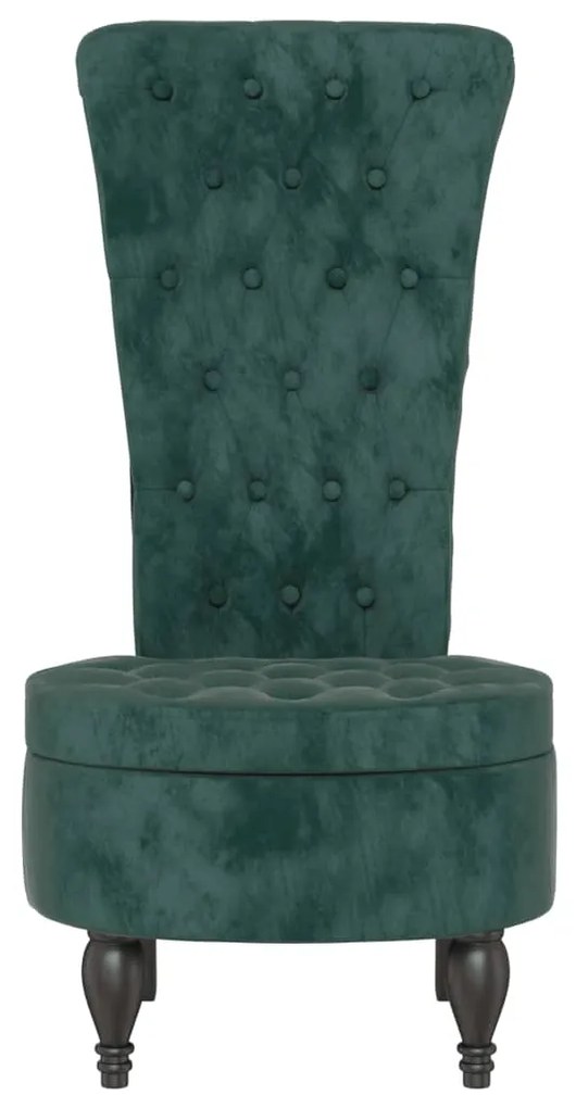 Cadeirão c/ encosto alto veludo verde-escuro design de botões