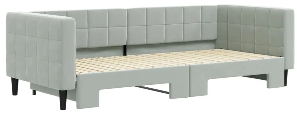 Sofá-cama com gavetão 90x200 cm veludo cinzento-claro