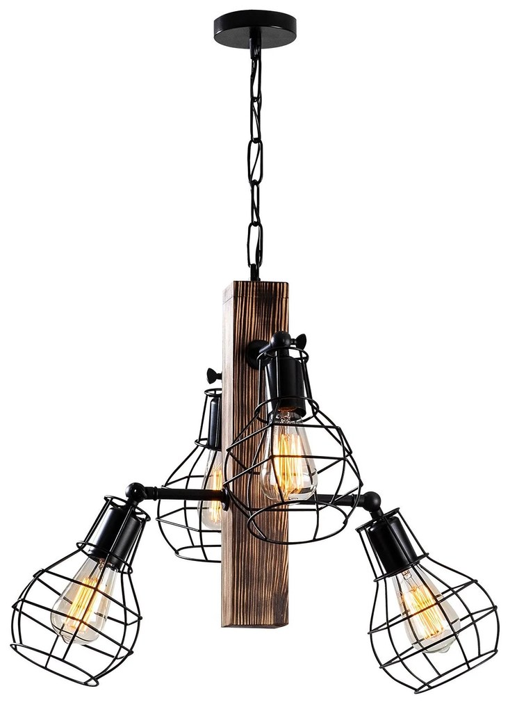 Candeeiro Chandelier Erebos – Preto em Madeira – 42 x 42 cm