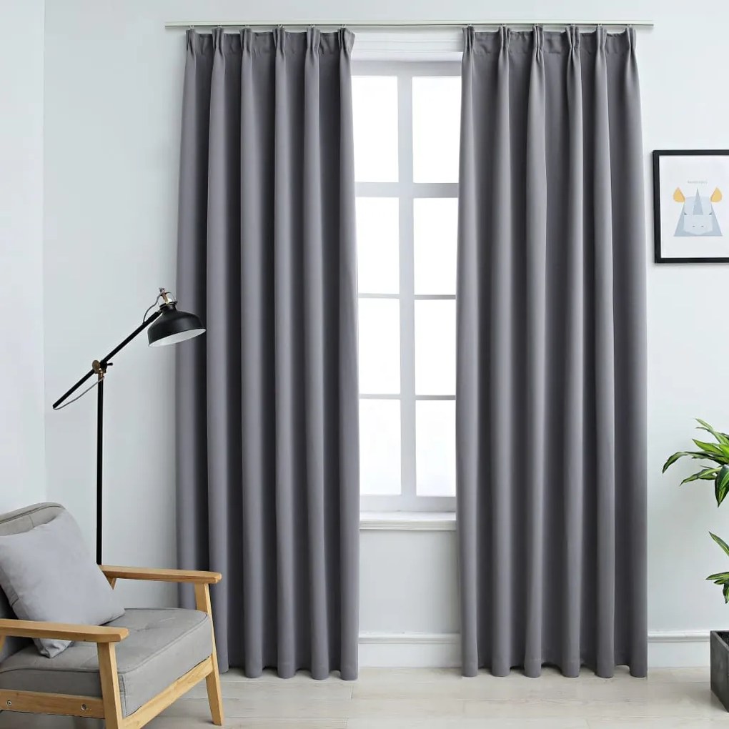 Cortinas blackout com ganchos 2 pcs 140x245 cm cinzento