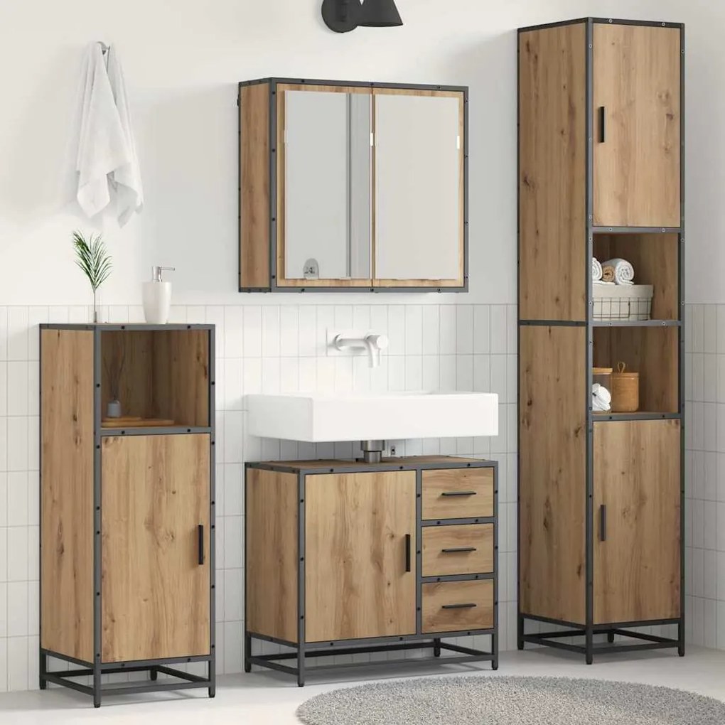 vidaXL Conjunto de Móveis para Banheiro 3 pcs Carvalho Artesanal