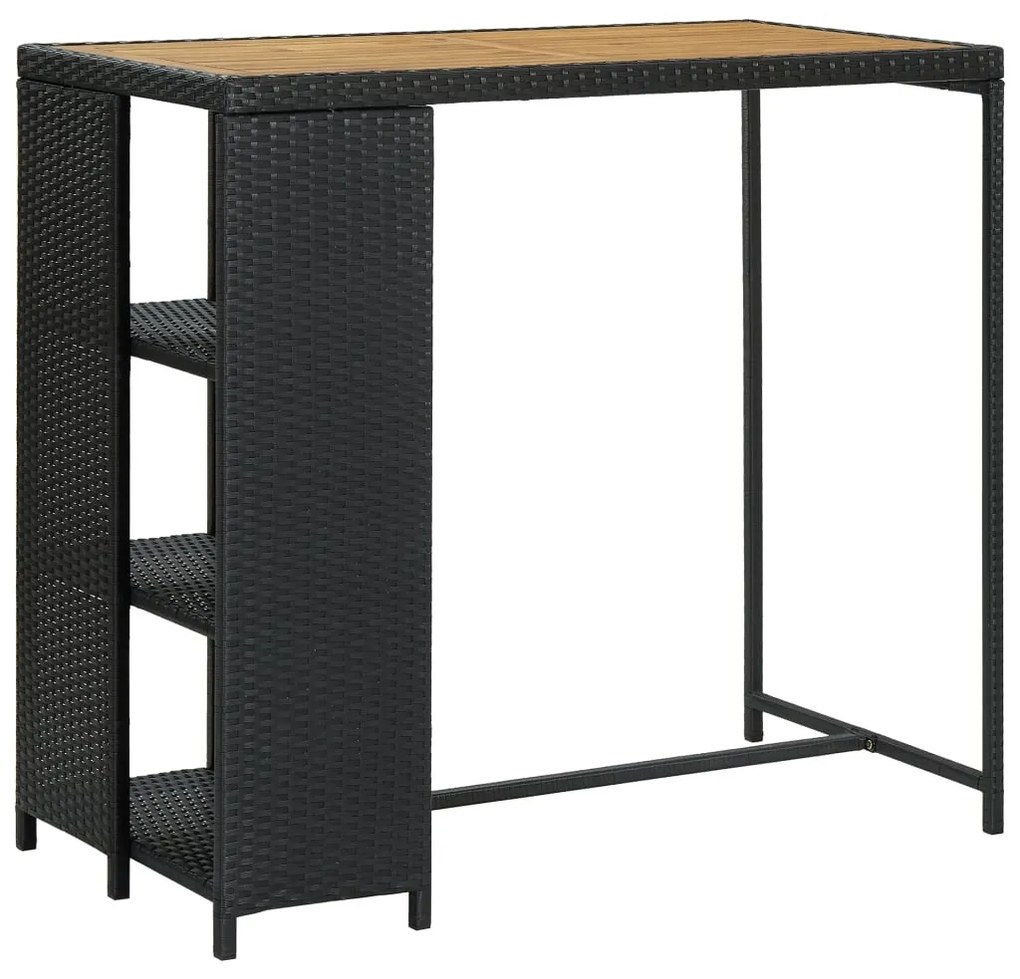 Mesa de bar com prateleiras 120x60x110 cm vime PE preto