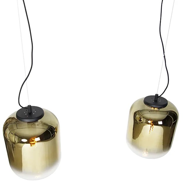 Candeeiro de suspensão design preto com vidro dourado 2-luzes - Bliss Design