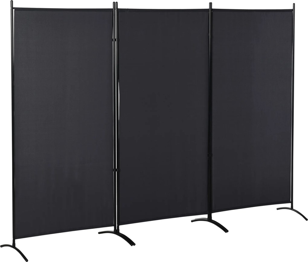 Biombo de 3 painéis, 2,53 x 0,5 x 1,82 A m.de proteção contra olhares indiscretos, biombo com base separadora em metal e poliéster cinzento escuro