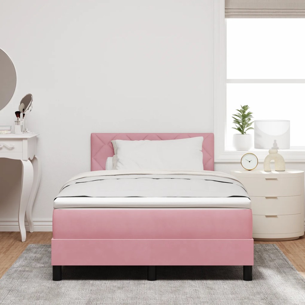 Camas Box com Colchão Rosa Pequeno Duplo Veludo