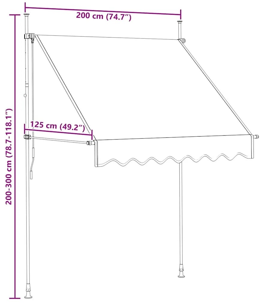 Toldo retrátil manual 200 cm riscas laranjas e brancas