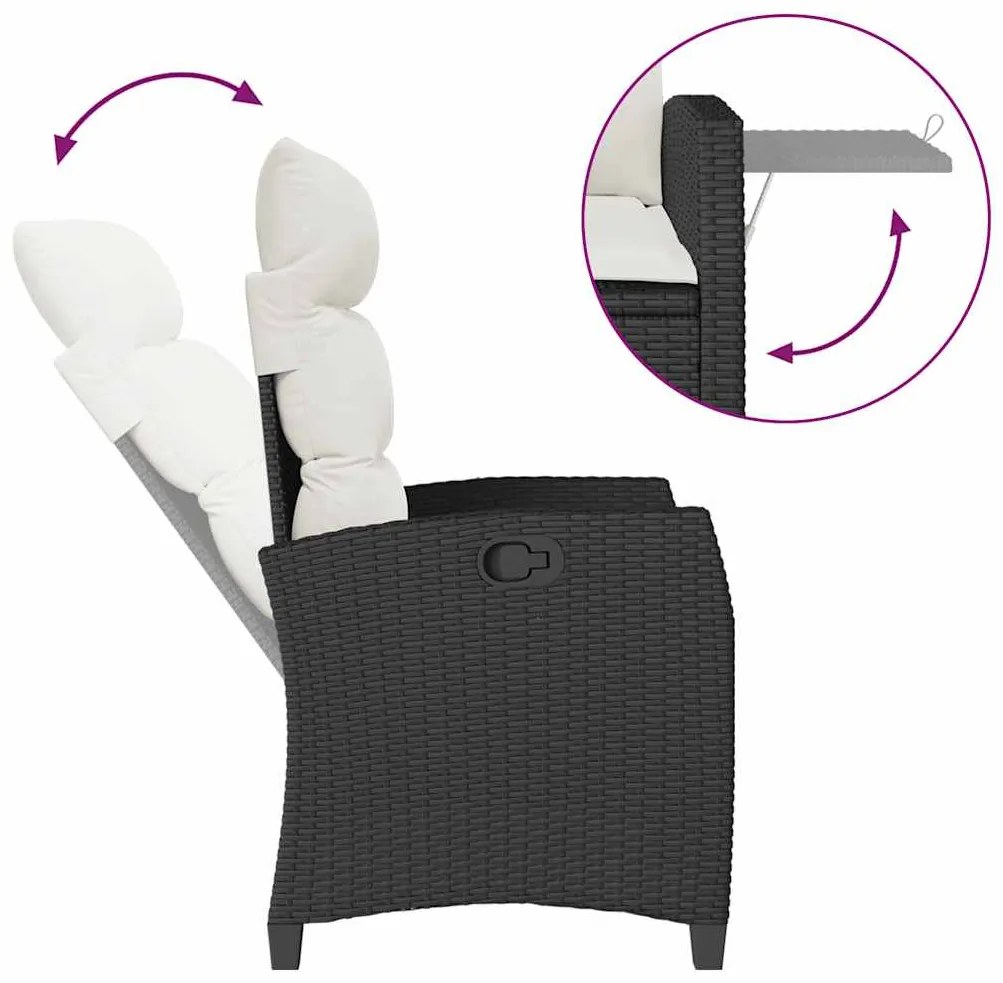 Cadeira de jardim reclinável com mesa de apoio vime PE preto