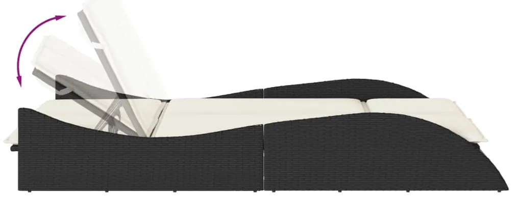 Espreguiçadeira com almofadões 114x205x73 cm vime PE preto