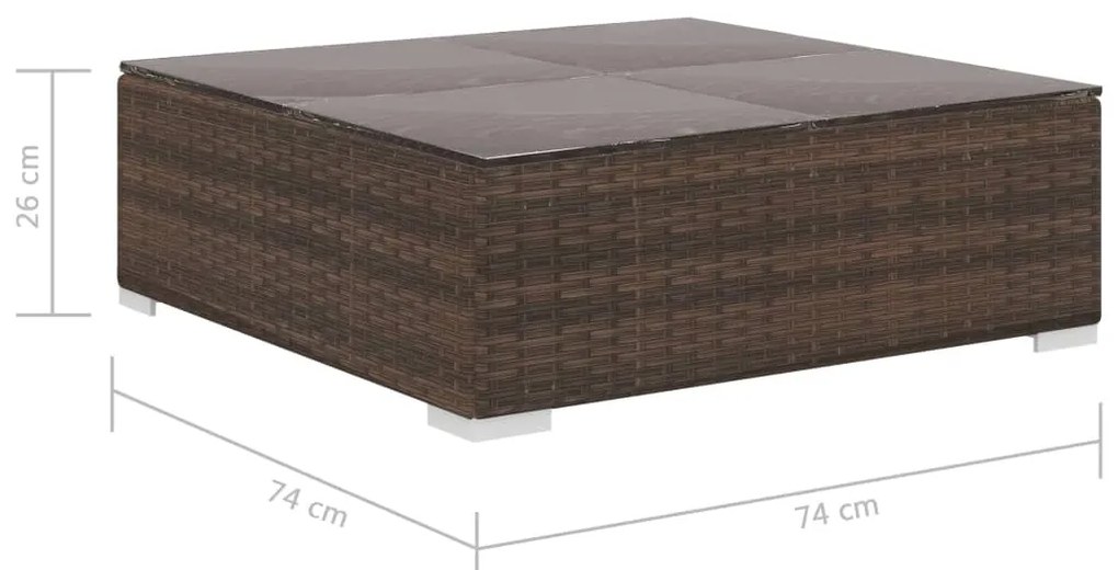 12 pcs conjunto lounge jardim c/ almofadões vime PE castanho