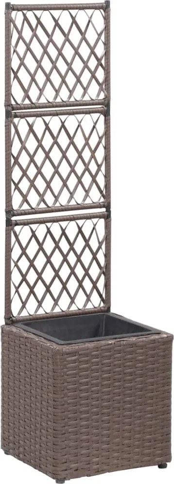 vidaXL Floreira com treliça e 1 vaso 30x30x107 cm vime PE castanho