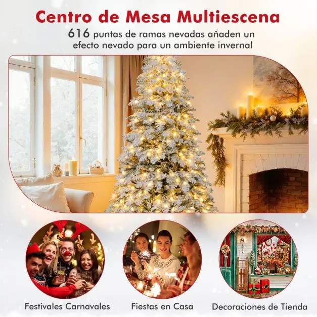 Árvore de Natal artificial de 180 cm com neve artificial, 130 bolinhas brilhantes, luzes LED (DECORAÇÕES NÃO INCLUIDAS), 616 pontas de galhos e 8 modo