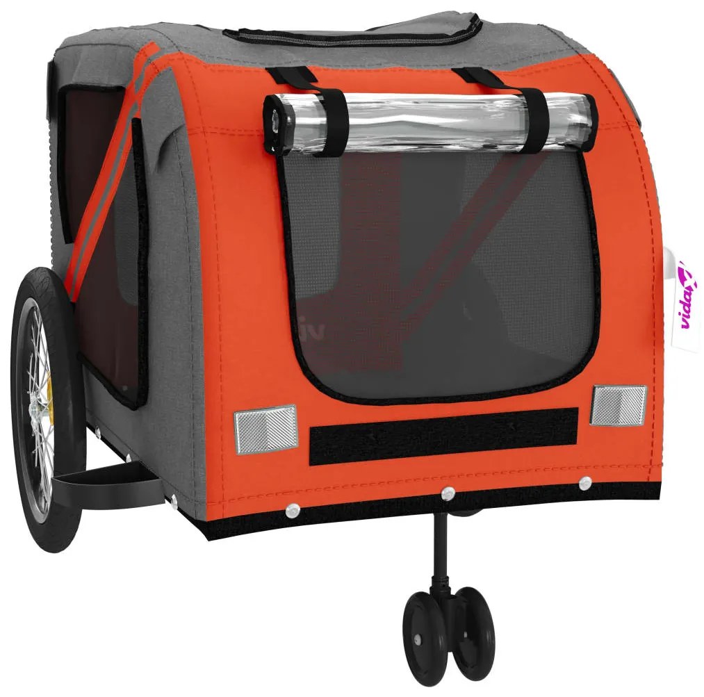 Reboque bicicleta p/ animais tecido oxford/ferro laranja/cinza