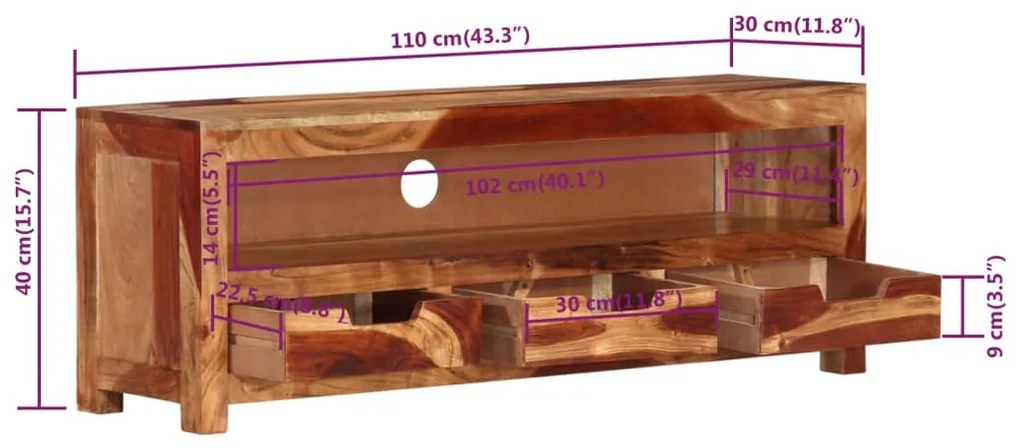 Móvel de TV 110x30x40 cm madeira de acácia maciça