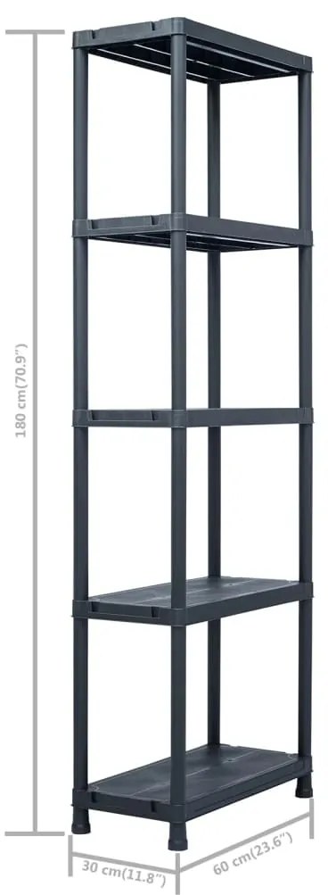 Estantes de arrumação 5 pcs preto 125 Kg 60x30x180 cm plástico